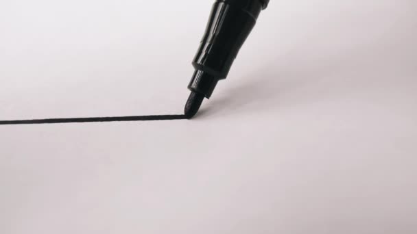 Tracking Shot Black Felt Tip Pen Drawing Straight Line Smooth — Stock Video
