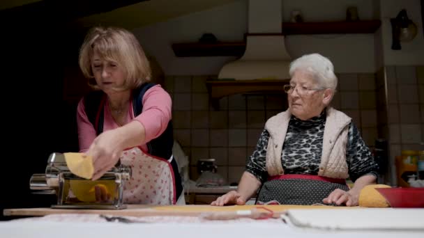 Upptagen Senior Kvinnor Står Vid Bordet Och Förbereda Traditionella Inhemska — Stockvideo