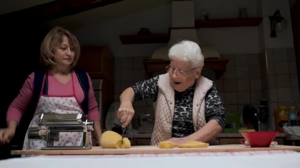 Mulheres Idosas Ocupadas Mesa Preparando Tortellini Doméstico Tradicional Para Jantar — Vídeo de Stock