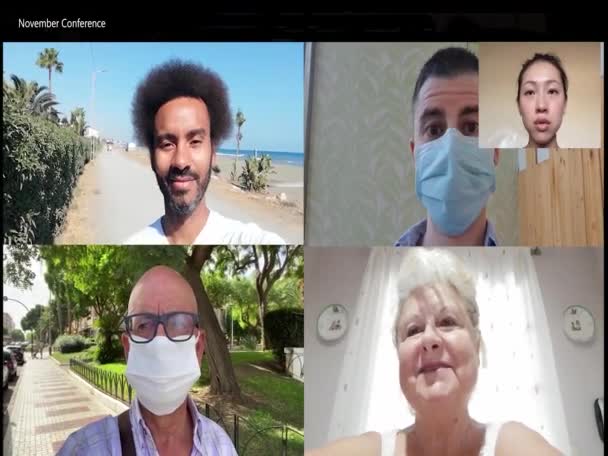 Skärm Elektronisk Enhet Med Bilder Olika Människor Som Kommunicerar Tillsammans — Stockvideo