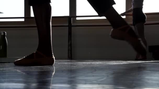 Unrecognizable Crop Professional Ballet Dancers Foot Tiptoe Wearing Pointe Ballet — Stock Video