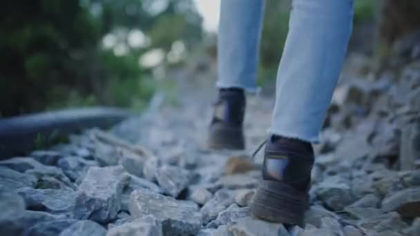 石の上を歩いて近い足 — ストック動画
