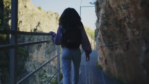 Mulher Étnica Fazendo Trekking — Vídeo de Stock