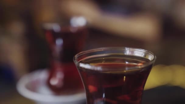 Hete Thee Kopje Een Teashop Istanbul Turkije — Stockvideo