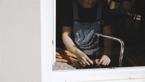 Woman Hands Washing Carrot Stock Video