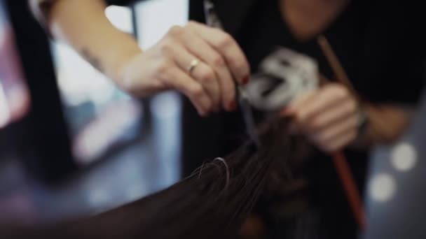 Profesjonalny Fryzjer Robi Fryzurę Kobiety Klienta Salonie — Wideo stockowe