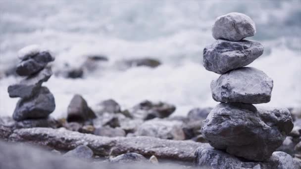 Stone Piles Fast River — Stock Video
