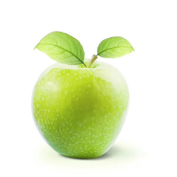 Pomme verte et feuille isolée avec chemin de coupe — Photo