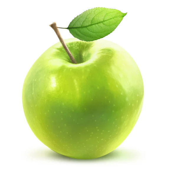 Pomme verte et feuille isolée avec chemin de coupe — Photo