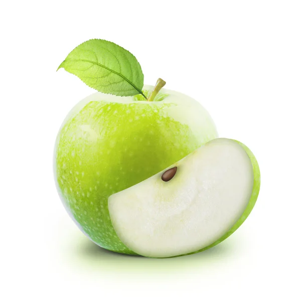 Pomme verte et feuille isolée avec chemin de coupe — Photo