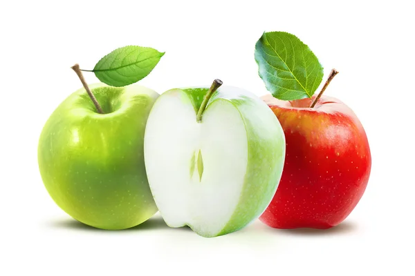 Manzanas rojas y verdes aisladas en blanco con ruta de recorte —  Fotos de Stock