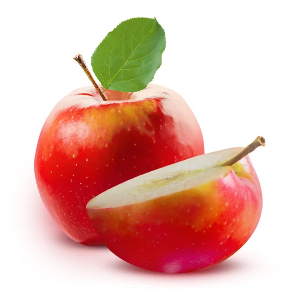 Red Apple en leafe geïsoleerd met uitknippad — Stockfoto