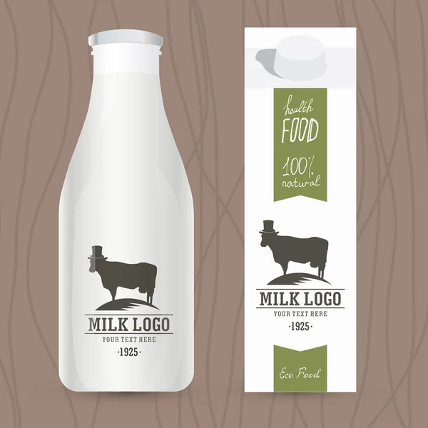 Concepto de diseño ecológico para botellas de leche y envases . — Vector de stock