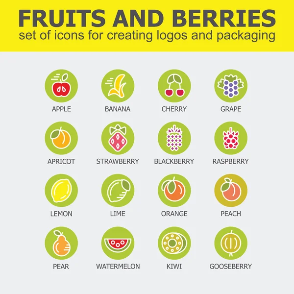 Coleção de ícones de frutas - ilustração vetorial — Vetor de Stock