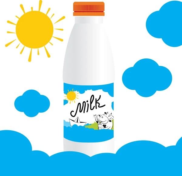 Diseño de la plantilla de botella de leche vectorial Blue Ship — Vector de stock