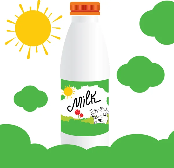 Modelo de garrafa de leite vetorial Design flores felizes — Vetor de Stock