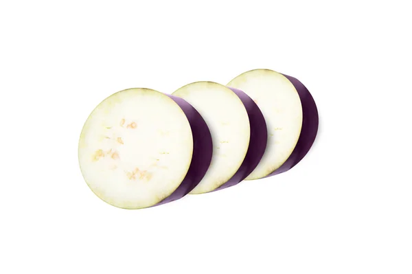 Auberginen-Scheiben auf weißem Hintergrund, mit Schnittpfad — Stockfoto