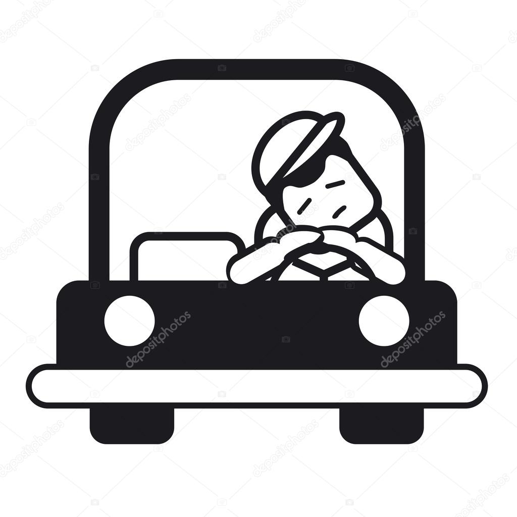 Tired sleepy young man driving a car. Vector illustration.