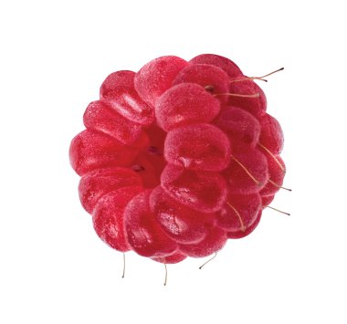 Beyaz arka planda izole edilmiş olgun kırmızı ahududular.