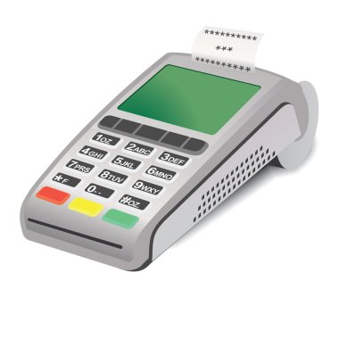 POS terminal beyaz zemin üzerine yazdırılan tarifesi ile