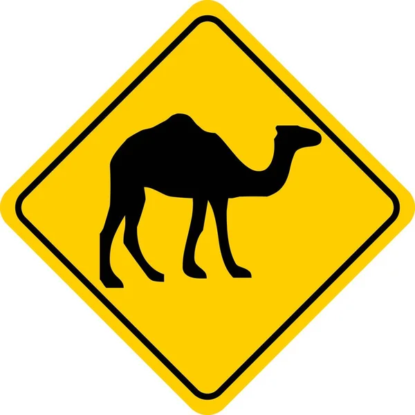 Camel Animal Wildlife Warning Autocollant Jaune Imprimable Panneau Isolé Arrière — Image vectorielle