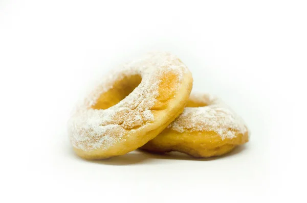 Vooraanzicht Twee Stapels Donut Met Icing Sugar Topping Heerlijke Zoete — Stockfoto