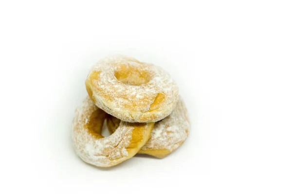 Willekeurige Stapel Top View Van Donut Met Icing Sugar Topping — Stockfoto