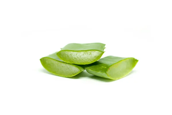 Fresh Aloe Vera Three Stacks One Middle Fresh Isolated White — Zdjęcie stockowe