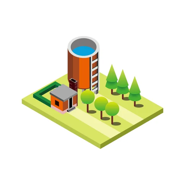 Barn Water Silo Isometric Flat Icon Illustration — Stock Vector