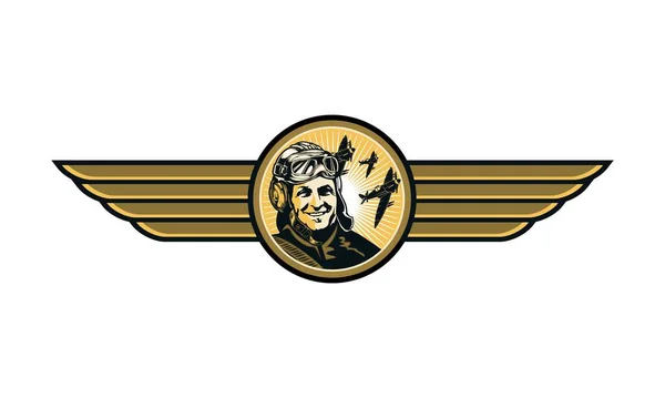Badge Emblème Modèle Logo Aviateur Avion Avec Des Ailes — Image vectorielle