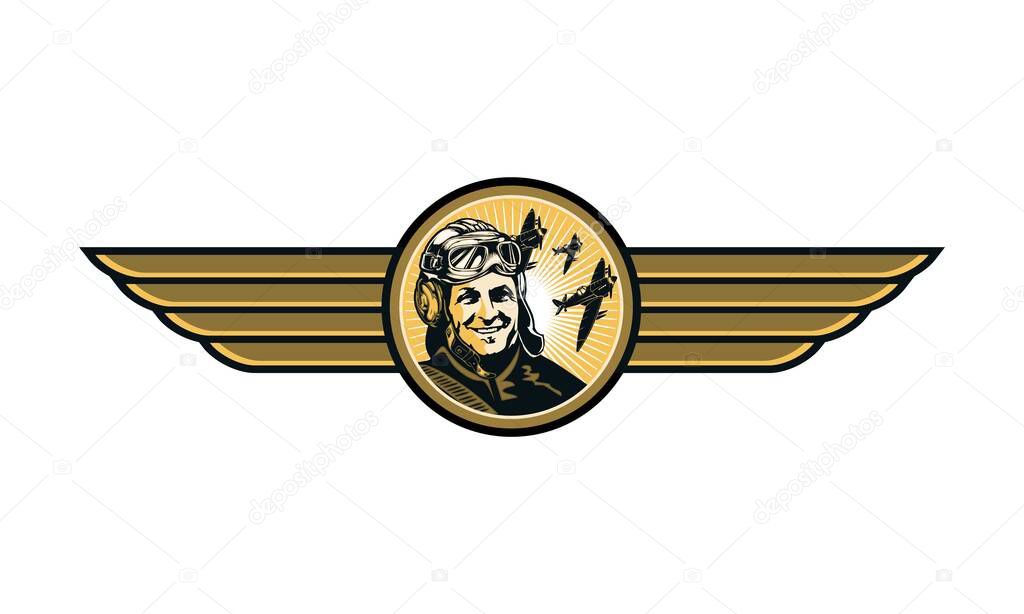 Aeroplane Aviator Logo Template Emblem Badge with Wings