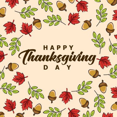 Güzel kare şükran günü kartı ve etrafındaki süslemelerle
