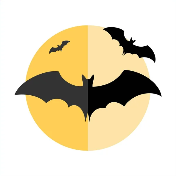 Morcegos Voando Com Fundo Lua Cheia Halloween Vector Isolado Branco — Vetor de Stock