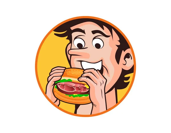 Мультфильм Человек Ест Мясо Гамбургер — стоковый вектор