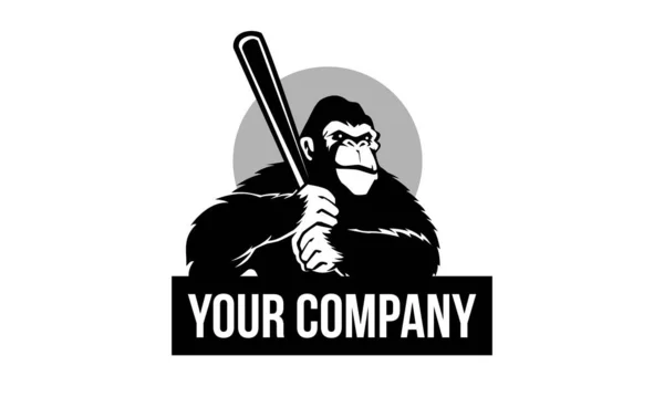 Modèle Logo Baseball Gorilla Mascotte Dessin Animé Noir Blanc — Image vectorielle