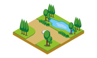 Su Havuzu Çalı ve Ağaçlı Yeşil Park Manzarası