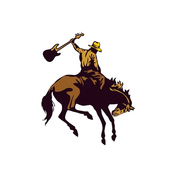 Szablon Logo Kowboja Koniu Niosącego Gitarę — Wektor stockowy