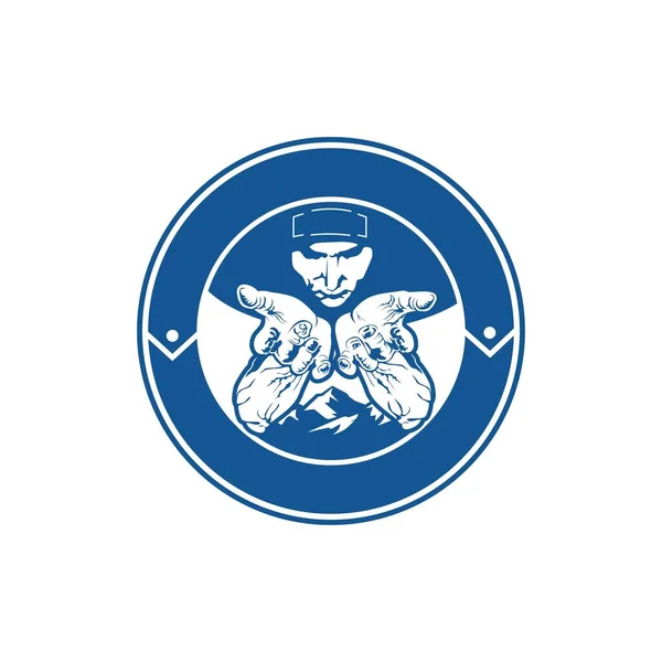 Modèle Logo Des Mains Levantes Masculines Avec Fond Montagnes — Image vectorielle