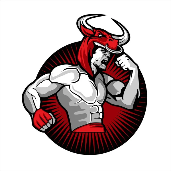 Templat Logo Template Strong Man Wearing Bull Headress - Stok Vektor
