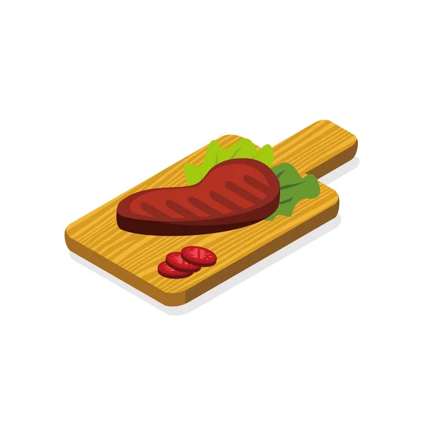 木の板の上の肉と野菜白に隔離されたアイソメトリックアイコン — ストックベクタ