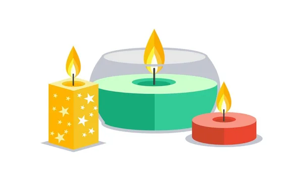 Modern Christmas Candle Set Yellow Color Star Big One Clear — 스톡 벡터