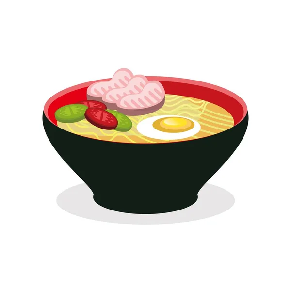 Noodles Eggs Vegetables Sliced Meat Flat Icon Illustration Isolated White — Stock Vector