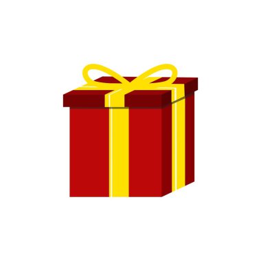 Beyaz Arkaplanda İzole edilmiş Sarı Kurdeleli Kırmızı Mevcut Kutu / Sarı Kurdeleli Kırmızı Kutu Beyaz Arkaplanda İzole