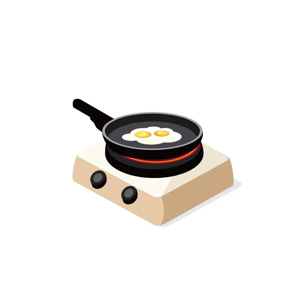 電気ストーブの上で揚げたサニーサイドアップ卵イラストグラフィック サニーサイドアップ卵電気ストーブの上で揚げたイラストグラフィック — ストックベクタ