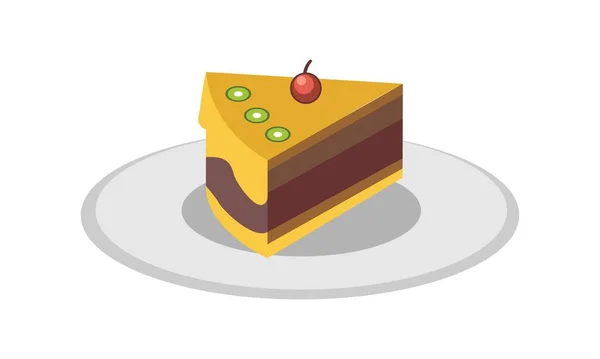 Sweet Cake Cherry Top Sliced Plate Flat Icon Illustration Sweet - Stok Vektor