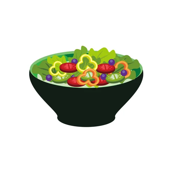 Vegan Salad Bowl Icon Illustration Terisolasi Salad Putih Vegan Pada - Stok Vektor