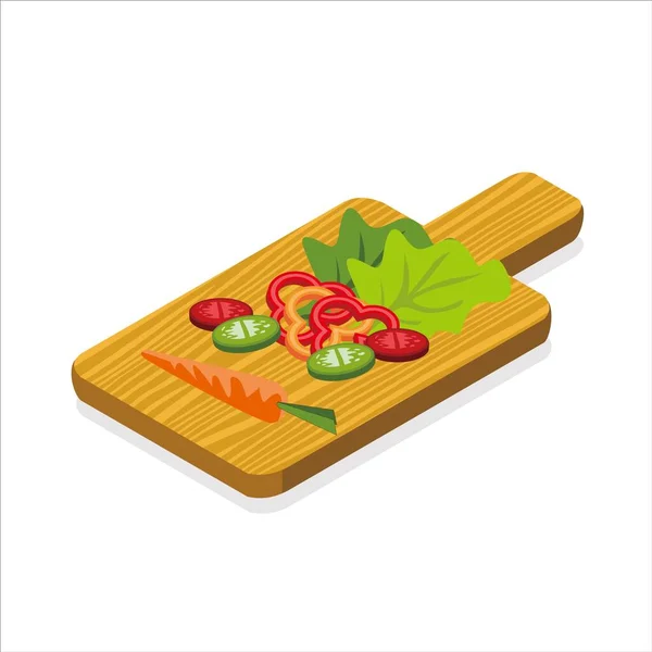 Vegetables Cooking Ingredients Wooden Cutting Board Ikon Isometrik Terisolasi Dalam - Stok Vektor