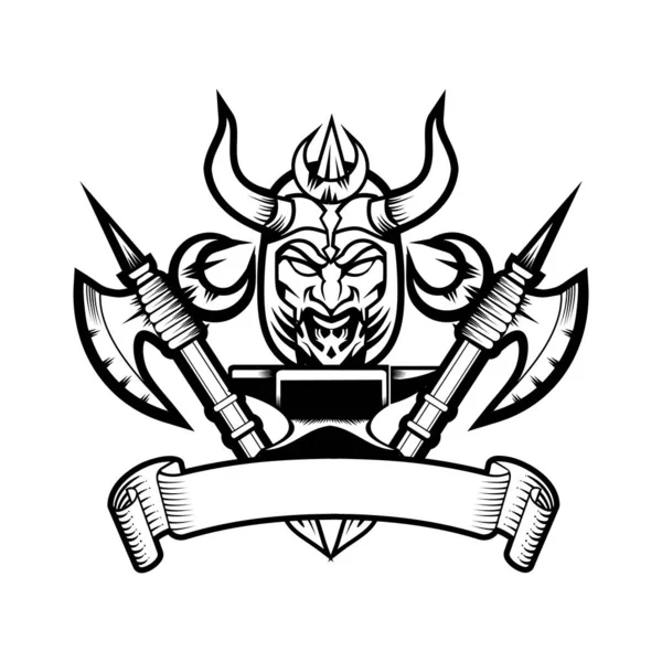 Warrior Head Axe Both Side Place Text Logo Template Warrior — Wektor stockowy