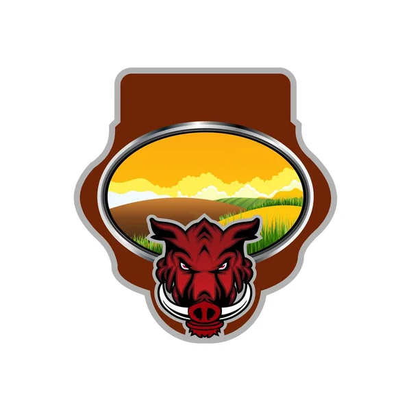 Wild Hog Farm Cartoon Vector Logo Element Badge Emblema Wild — Vector de stock