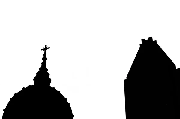 Dünya Katedrali ve 1000 de la Gauchetiere siyah/beyaz, Montreal, Quebec, Kanada Mary Queen açılışı. — Stok fotoğraf